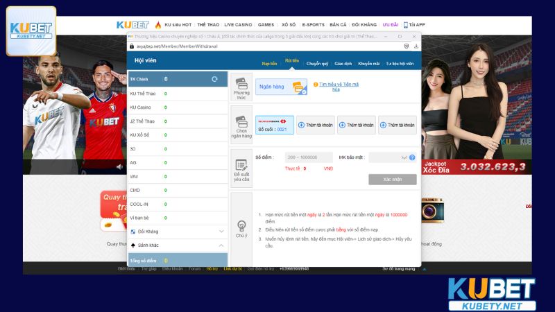 Cách rút tiền Kubet qua ngân hàng