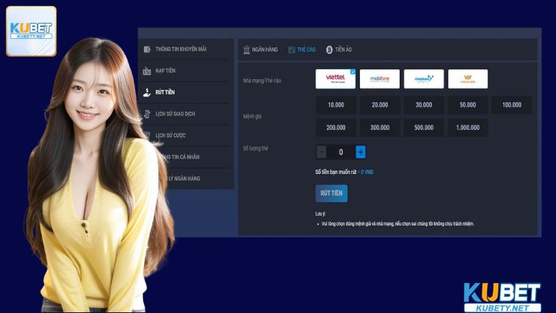Cách vào Kubet rút tiền qua thẻ cào