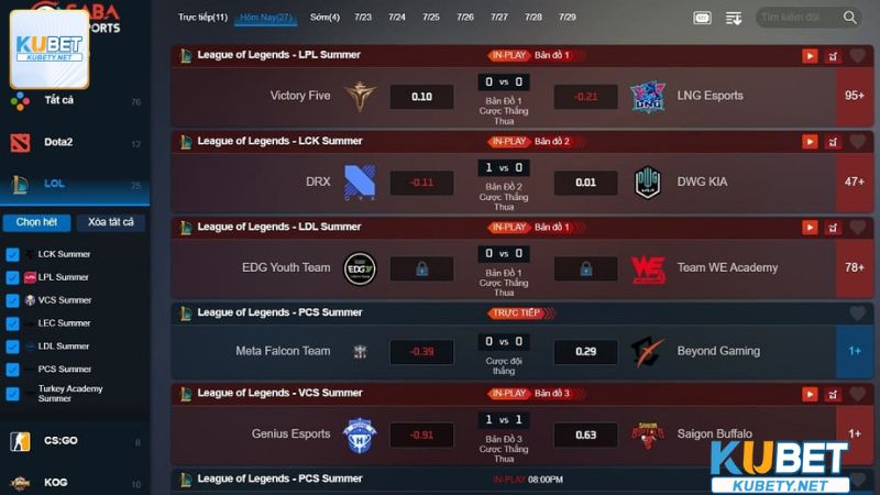 Một số tựa game E-sports hấp dẫn tại nhà cái Kubet