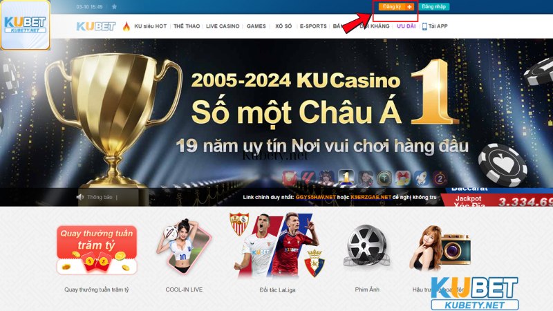 Truy cập link vào Kubet chính thống -> chọn “đăng ký”